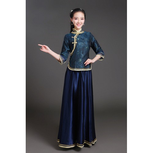 Republic of China costume classical dance performance chorus dresses for women qipao dresses Chinese guzheng performance  dresses female Chinese bridesmaid dresses